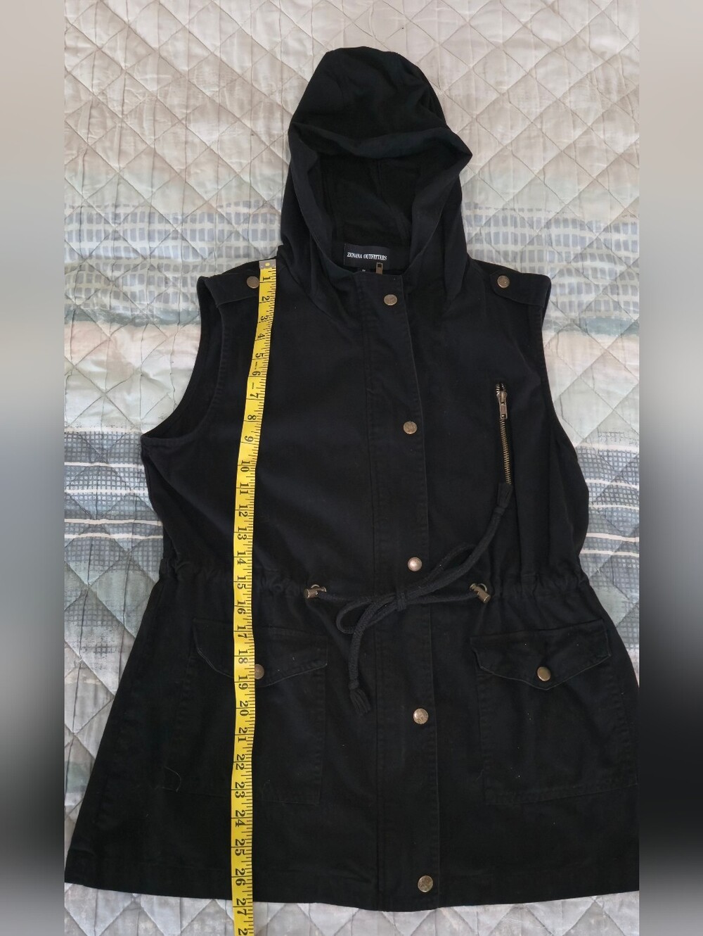 Zenana Outfitters Black Hooded Utility Jacket Vest